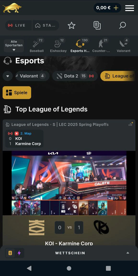 Live-E-Sport-Events bei Bullcasino