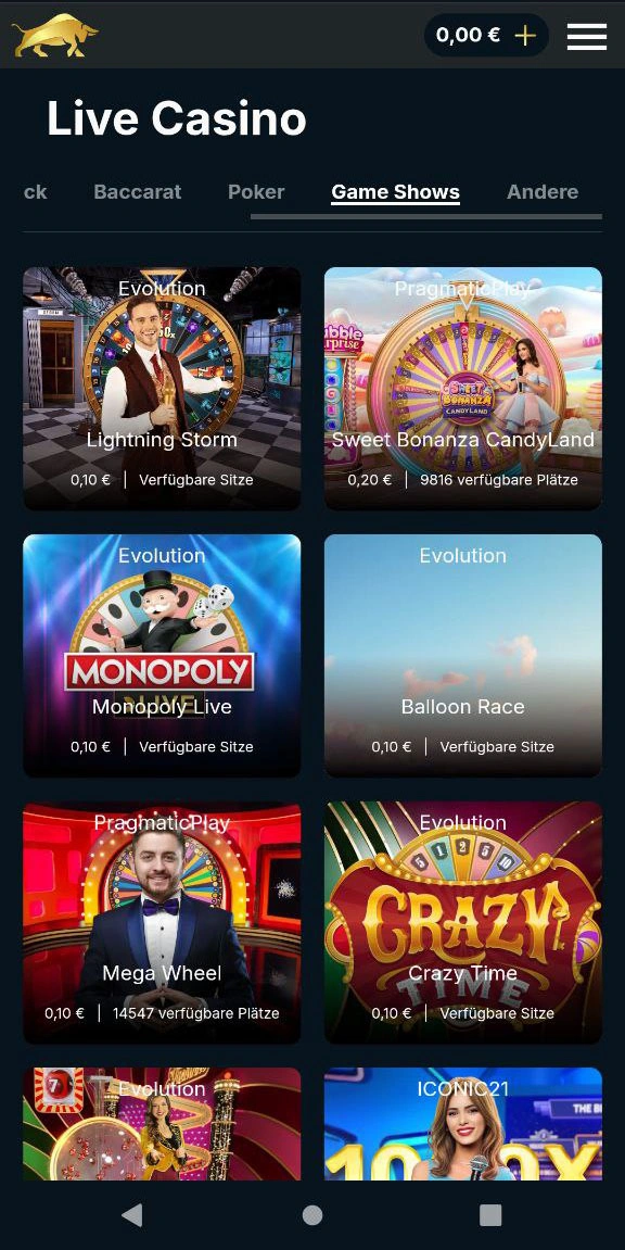 Spielshows im Live-Casino bei Bullcasino
