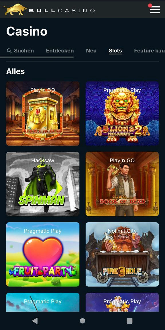 Live Slots im Bull casino – spannende Spielautomaten im Livemodus