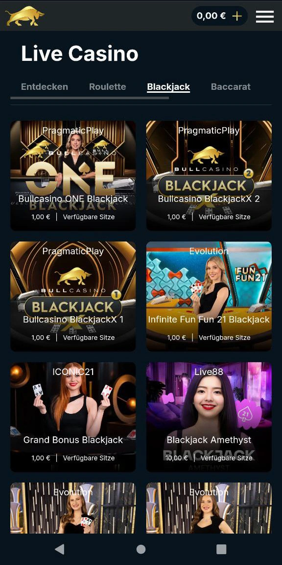 Online-Blackjack bei Bullcasino